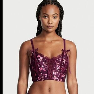 NWT Victoria's Secret Dream Angels Floral Bustier Unlined Bra Top in Burgundy